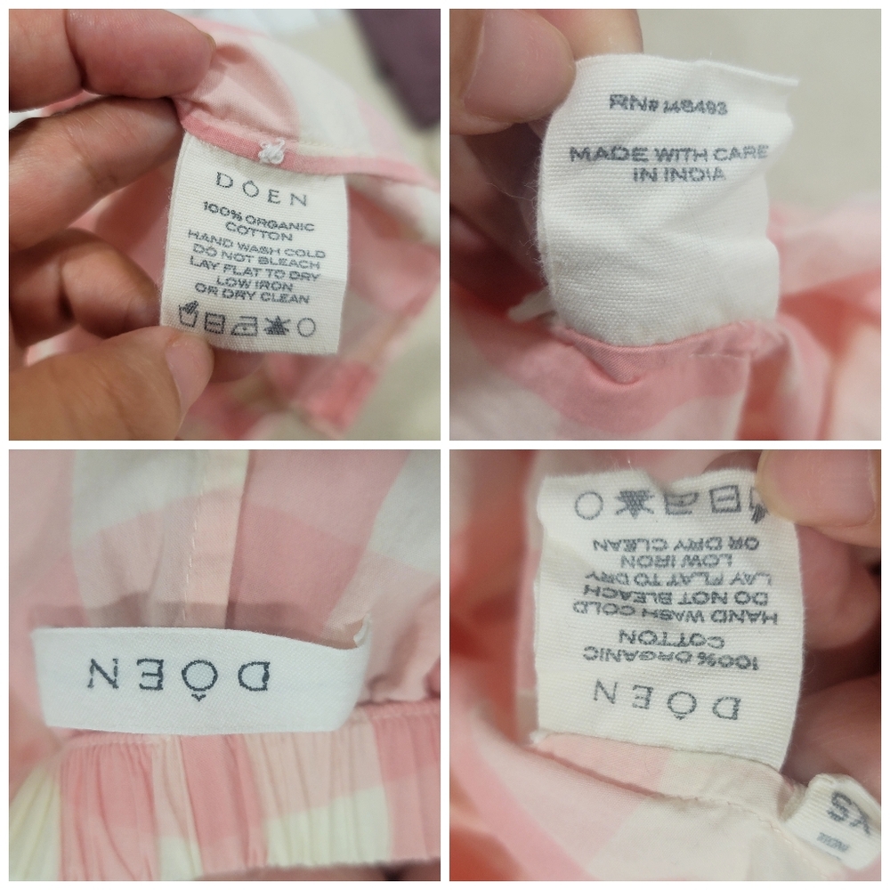 DÔEN Paz Pajama Set in Rosette Gingham Pink White Organic Cotton XS Cottagecore - Picture 16 of 17